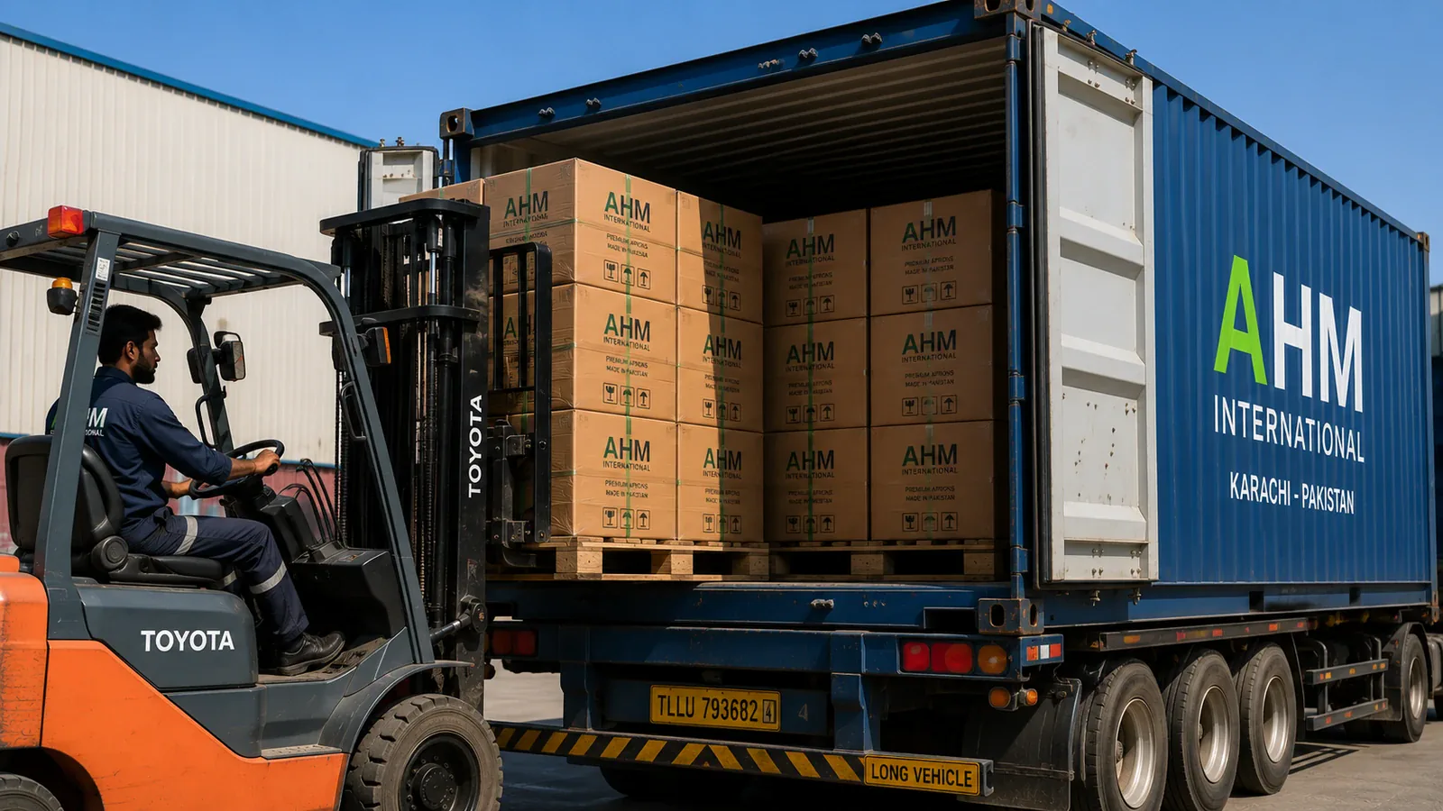 Cartons being loaded for export at Port Qasim, Karachi