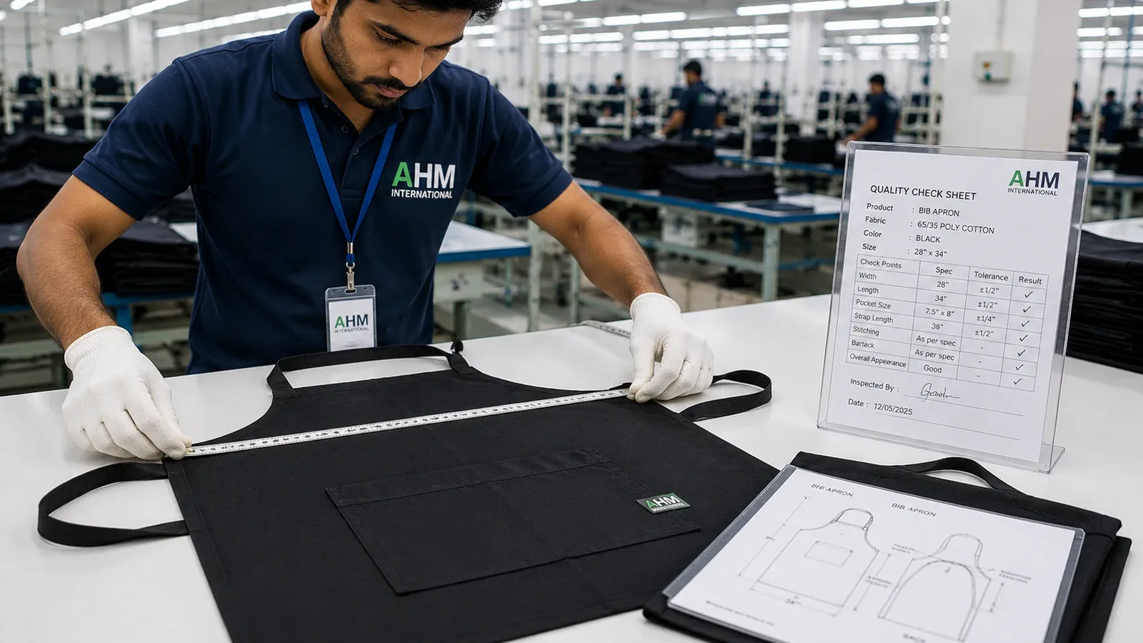 A finished garment measured against the approved specification
